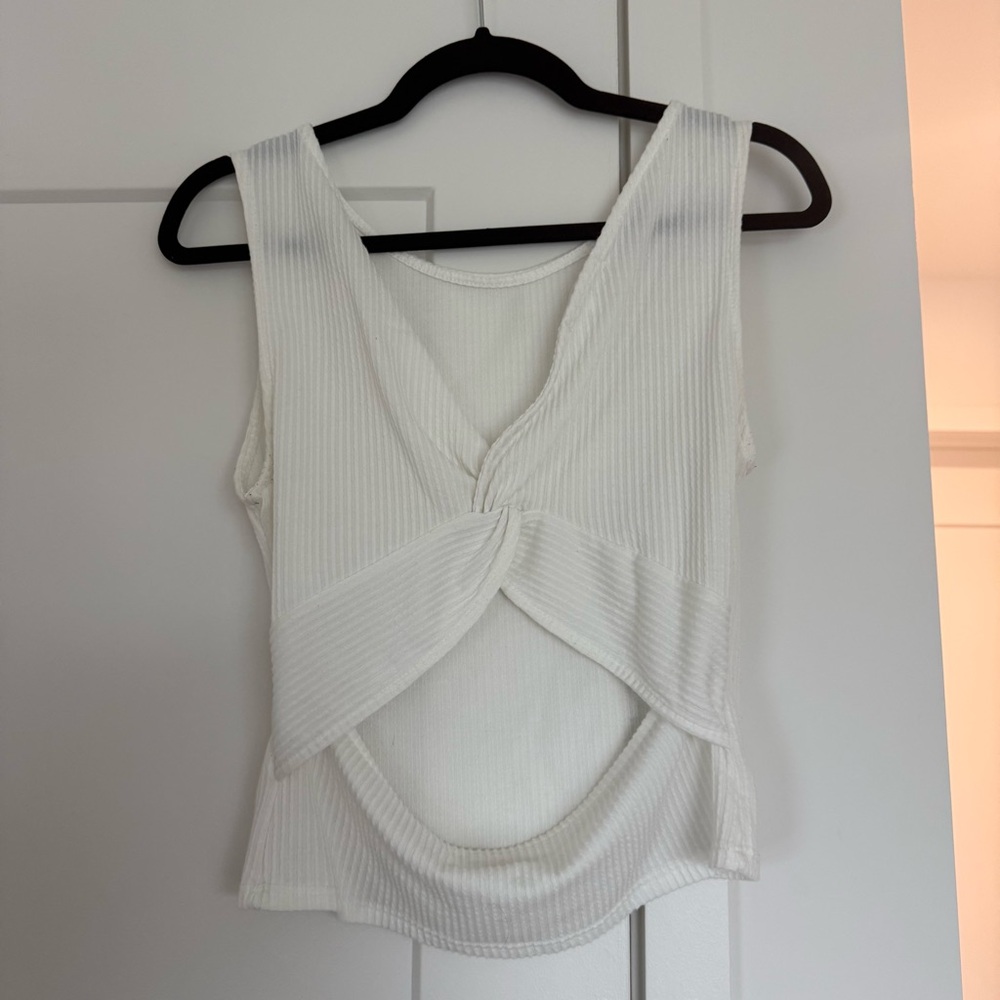 White Ribbed Backless Top - Picture 2 of 4